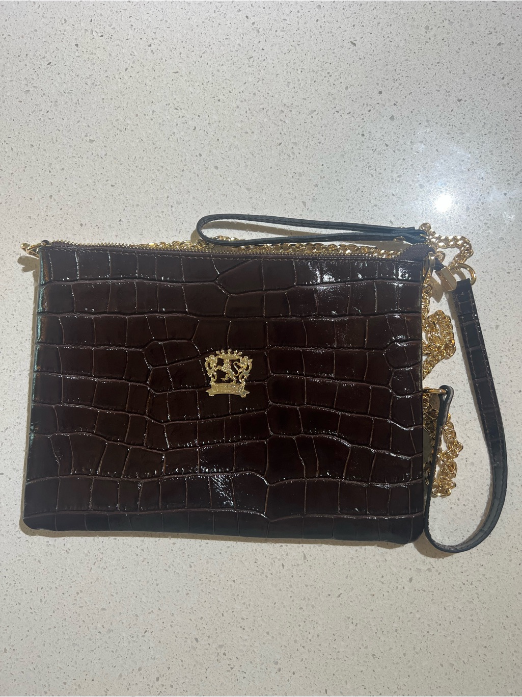 Pratesi Firenze Croc-Embossed Dark Brown Italian Leather Bag
